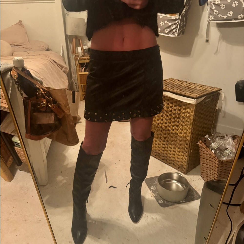 Rare Aje vintage 100% leather studded mini skirt size S